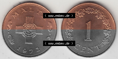 Bildmaterial Münzensatz / KMS 1972 aus Malta 1972-1982, 1 Cent 1972 (Stück 1), MALTA 1 CENT. Vorderseite und Rückseite als... Sammlung