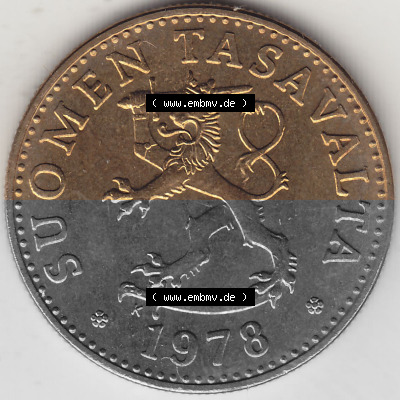 Alte Münzen KMS Finnland, Kursmünzensatz 1978 in Stempelglanz 1963-1990, 50 Penny 1978 (Stück 1). Vorderseite einer Münze... Sammlung