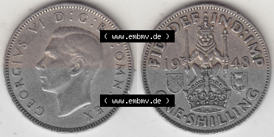 Alte Münzen Großbritannien Umlaufmünze 1947-1948, 2 Schilling - One Shillings 1948 (Stück 2) Sitzender Löwe auf Krone. Vorderseite... Sammlung