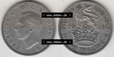 Alte Münzen Großbritannien Umlaufmünze 1949-1951, 1 One Schilling - Shilling, 1948 (Stück 2) Stehender Löwe auf Krone. Vorderseite... Sammlung