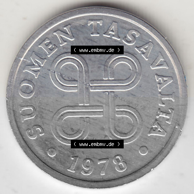 Alte Münzen KMS Finnland, Kursmünzensatz 1978 in Stempelglanz 1977-1990, 5 Penny, 1978 (Stück 1). Vorderseite einer Münze... Sammlung