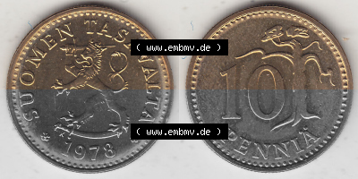 Alte Münzen KMS Finnland, Kursmünzensatz 1978 in Stempelglanz 1963-1982, 10 Penny, 1978 (Stück 1). Digitales Bild / Bildmaterial... Sammlung