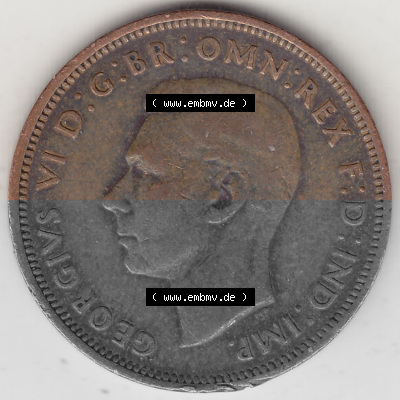 Alte Münzen Großbritannien Umlaufmünze 1937-1948, Half Penny, 1944 (Stück 1), George VI, HALF PENNY HP, Segelschiff. Vorderseite... Sammlung