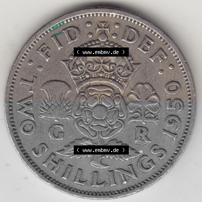 Alte Münzen Großbritannien Umlaufmünze 1949-1951, 2 Schilling, Shillings (Florin) 1950 (Stück 2), George VI, GEORGIVS VI DG... Sammlung