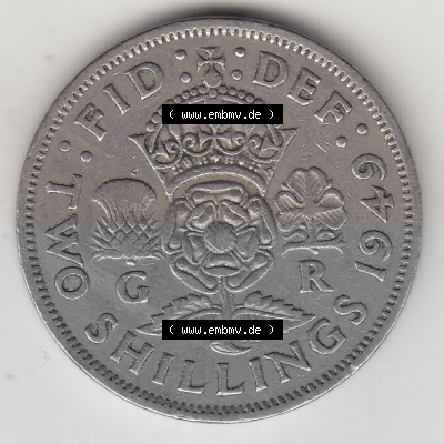 Alte Münzen Großbritannien Umlaufmünze 1947-1948, 2 Schilling-Florin, Two Shillings, 1949 (Stück 3), George VI, GEORGIVS VI... Sammlung