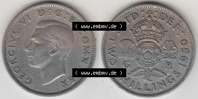 Alte Münzen Großbritannien Umlaufmünze 1949-1951, 2 Schilling, Shillings (Florin) 1950 (Stück 2), George VI, GEORGIVS VI DG... Sammlung