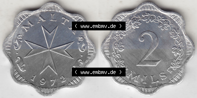 Bildmaterial Münzensatz / KMS 1972 aus Malta 1972-2007, 2 Mils 1972 (Stück 1), MALTA 2 MILS. Vorderseite und Rückseite als... Sammlung