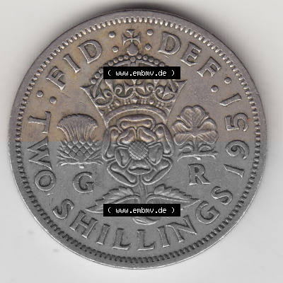 Alte Münzen Großbritannien Umlaufmünze 1949-1951, 2 Schilling, Shillings (Florin) 1951 (Stück 2), George VI, GEORGIVS VI DG... Sammlung