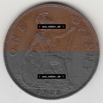 Alte Münzen Großbritannien Umlaufmünze 1928-1936, 1 Penny, ONE PENNY, 1935 (Stück 1), BM GEORGIVS V DEI GRA BRITT OMN REX... Sammlung