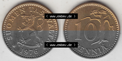 Alte Münzen KMS Finnland, Kursmünzensatz 1976 in Stempelglanz 1963-1982, 10 Penny, Penniä 1976 (Stück 1), SUOMEN TASAVALTA.... Sammlung
