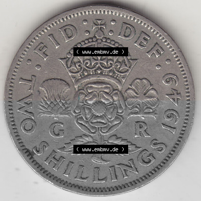 Alte Münzen Großbritannien Umlaufmünze 1949-1951, 2 Schilling, Shillings (Florin) 1949 (Stück 2), George VI, GEORGIVS VI DG... Sammlung