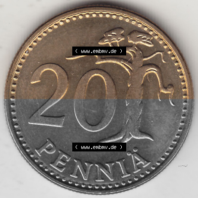 Alte Münzen KMS Finnland, Kursmünzensatz 1978 in Stempelglanz 1963-1990, 20 Penny, 1978 (Stück 1). Rückseite mit Wert-Zahl... Sammlung