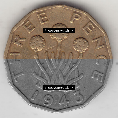 Alte Münzen Großbritannien Umlaufmünze 1937-1948, 3 Pence, Three Pence 1943 (Stück 2), George VI, GEORGIVS VI D G BR OMN REX... Sammlung