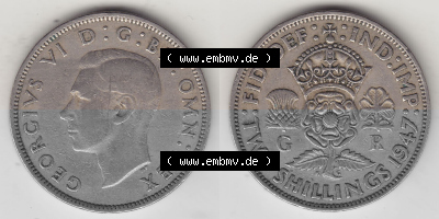 Alte Münzen Großbritannien Umlaufmünze 1947-1948, 2 Schilling-Florin, Two Shillings, 1947 (Stück 2), George VI, GEORGIVS VI... Sammlung