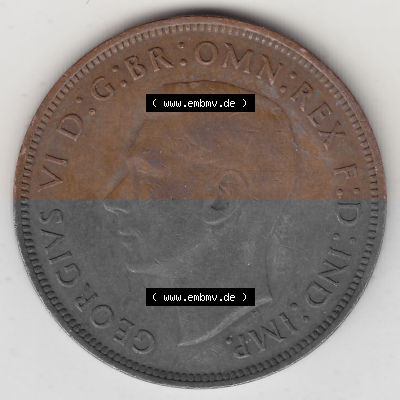 Münzen Großbritannien Umlaufmünze 1937-1948. 1 One Penny 1945 (Stück 1), George VI, GEORGIVS VI DGBROMNREX FDINDIMP. HP. Vorderseite... Sammlung