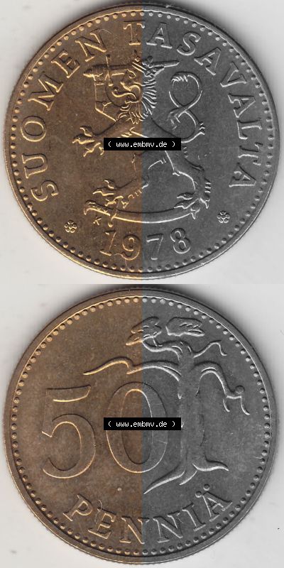 Alte Münzen KMS Finnland, Kursmünzensatz 1978 in Stempelglanz 1963-1990, 50 Penny 1978 (Stück 1). Digitales Bild / Bildmaterial... Sammlung