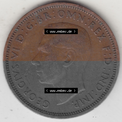 Alte Münzen Großbritannien Umlaufmünze 1937-1948, Half Penny, 1948 (Stück 1), George VI, HALF PENNY HP, Segelschiff. Vorderseite... Sammlung
