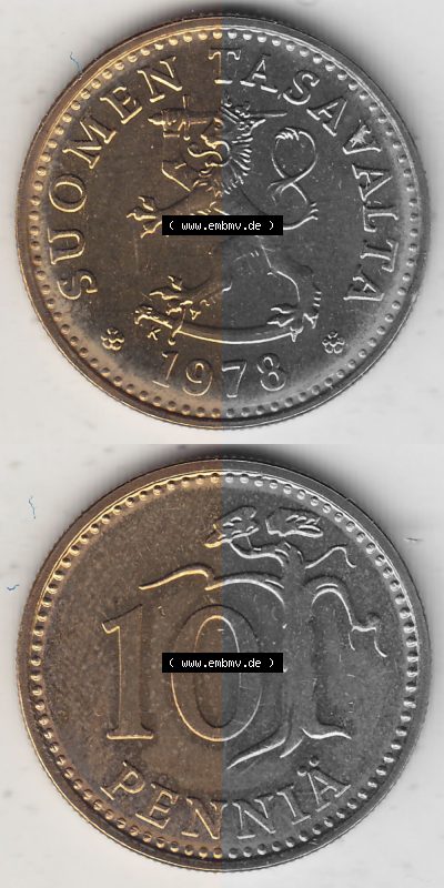 Alte Münzen KMS Finnland, Kursmünzensatz 1978 in Stempelglanz 1963-1982, 10 Penny, 1978 (Stück 1). Digitales Bild / Bildmaterial... Sammlung