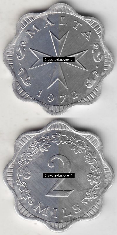 Bildmaterial Münzensatz / KMS 1972 aus Malta 1972-2007, 2 Mils 1972 (Stück 1), MALTA 2 MILS. Vorderseite und Rückseite als... Sammlung