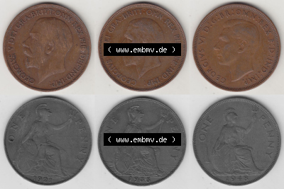 Alte Münzen Großbritannien Umlaufmünze 1921-1948, 1921, 1935, 1948 One Penny, 1 Penny George V. VI. Ein Satz alter Münzen... Sammlung