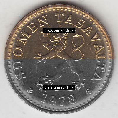 Alte Münzen KMS Finnland, Kursmünzensatz 1978 in Stempelglanz 1963-1982, 10 Penny, 1978 (Stück 1). Vorderseite einer Münze... Sammlung