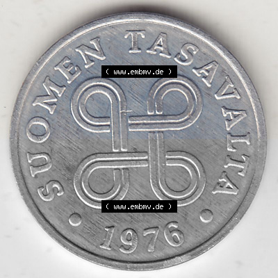 Alte Münzen KMS Finnland, Kursmünzensatz 1976 in Stempelglanz 1969-1979, 1 Penny, Penni 1976 (Stück 1), SUOMEN TASAVALTA. Vorderseite... Sammlung