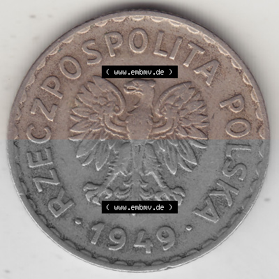 1949-1949, Republik Polen 1 Zloty, Kupfer 1949 Sammlung