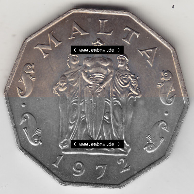 Bildmaterial Münzensatz / KMS 1972 aus Malta 1972-1981, 50 Cent 1972 (Stück 1), MALTA 50 CENTS. Vorderseite einer Umlaufmünze... Sammlung
