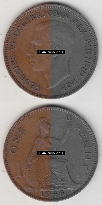 Münzen Großbritannien Umlaufmünze 1937-1948. 1 One Penny 1946 (Stück 1), George VI, GEORGIVS VI DGBROMNREX FDINDIMP. HP. Vorderseite... Sammlung