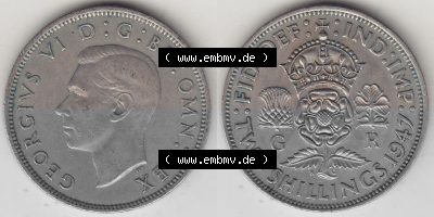 Alte Münzen Großbritannien Umlaufmünze 1947-1948, 2 Schilling-Florin, Two Shillings, 1947 (Stück 1), George VI, GEORGIVS VI... Sammlung