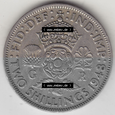 Alte Münzen Großbritannien Umlaufmünze 1947-1948, 2 Schilling-Florin, Two Shillings, 1948 (Stück 1), George VI, GEORGIVS VI... Sammlung