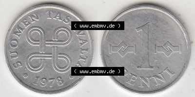 Alte Münzen KMS Finnland, Kursmünzensatz 1978 in Stempelglanz 1969-1979, 1 Penny, 1978 (Stück 1). Digitales Bild / Bildmaterial... Sammlung
