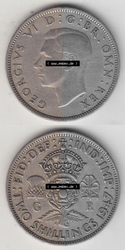 Alte Münzen Großbritannien Umlaufmünze 1947-1948, 2 Schilling-Florin, Two Shillings, 1947 (Stück 2), George VI, GEORGIVS VI... Sammlung