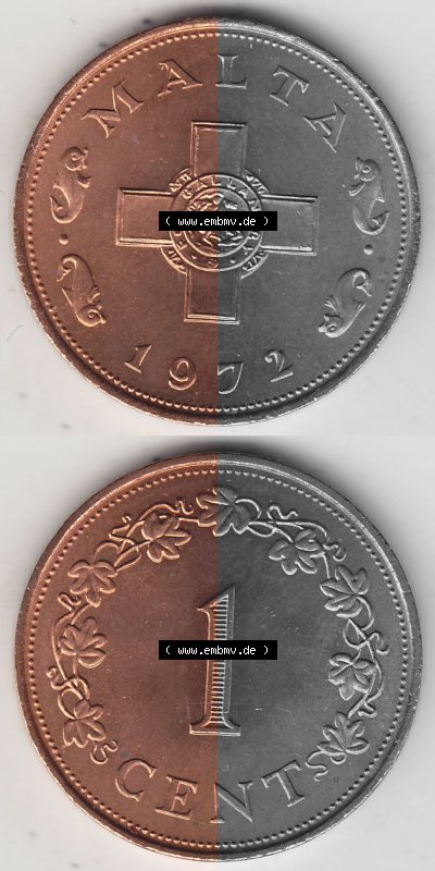 Bildmaterial Münzensatz / KMS 1972 aus Malta 1972-1982, 1 Cent 1972 (Stück 1), MALTA 1 CENT. Vorderseite und Rückseite als... Sammlung