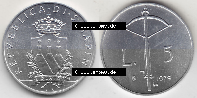 Bildmaterial Münzensatz / KMS 1979 aus San Marino 1979-1979, 5 Lire, LIBERTAS REPVBBLICA DI S. MARINO, 1979 L.5. Vorderseite... Sammlung