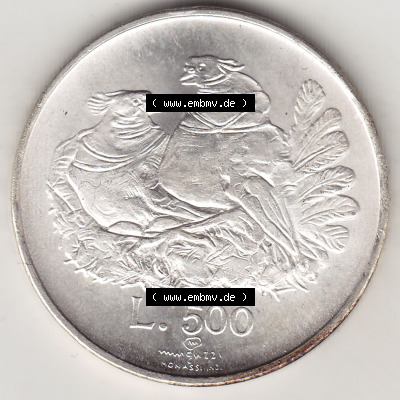 500 Lire Silbermünze 1974 aus San Marino, wertvolle Edelmetallmünze Münze in Silber Sammlung