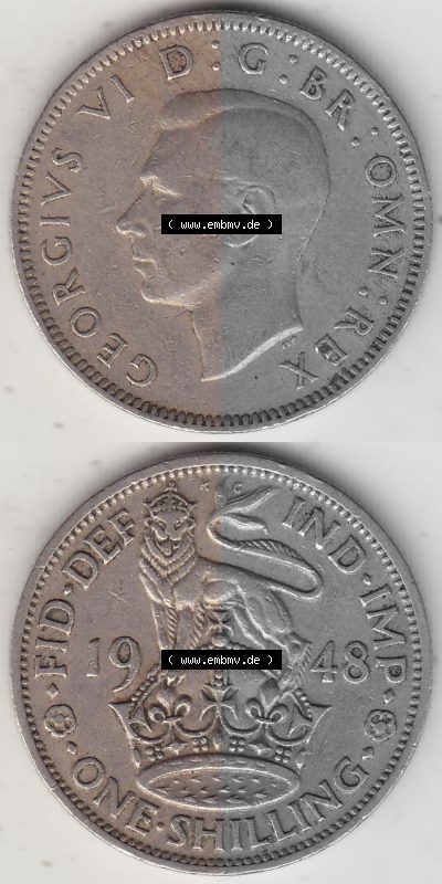 Alte Münzen Großbritannien Umlaufmünze 1949-1951, 1 One Schilling - Shilling, 1948 (Stück 5) Stehender Löwe auf Krone. Vorderseite... Sammlung