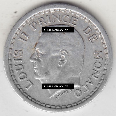 Alte Münzen Monaco Umlaufmünze Einzelansicht 1943-1943, 1 Franken 1943 (Stück 1) Aluminium, L. MAUBERT LOUIS II PRINCE DE MONACO,... Sammlung