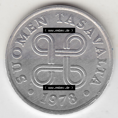 Alte Münzen KMS Finnland, Kursmünzensatz 1978 in Stempelglanz 1969-1979, 1 Penny, 1978 (Stück 1). Vorderseite einer Münze... Sammlung