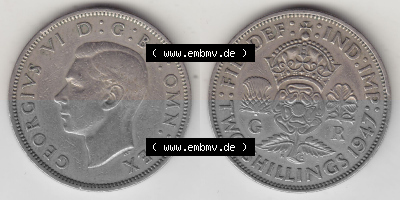 Alte Münzen Großbritannien Umlaufmünze 1947-1948, 2 Schilling-Florin, Two Shillings, 1947 (Stück 4), George VI, GEORGIVS VI... Sammlung