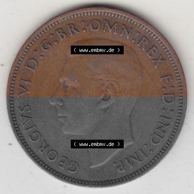 Münzen Großbritannien Umlaufmünze 1937-1948. 1 One Penny 1946 (Stück 1), George VI, GEORGIVS VI DGBROMNREX FDINDIMP. HP. Vorderseite... Sammlung