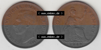 Alte Münzen Großbritannien Umlaufmünze 1937-1948, 1 Penny, One Penny, 1948 (Stück 1), GEORGIVS VI, D G BR OMN REX F D IND... Sammlung