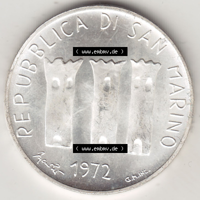 Bildmaterial Münzensatz / KMS 1972 aus San Marino 1972-1972, 500 Lire 1972 L. 500 REPUBBLICA DI SAN MARINO, Silbermünze. Vorderseite... Sammlung