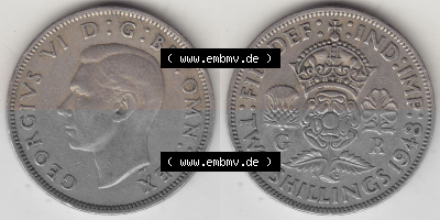 Alte Münzen Großbritannien Umlaufmünze 1947-1948, 2 Schilling-Florin, Two Shillings, 1948 (Stück 1), George VI, GEORGIVS VI... Sammlung