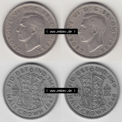 Alte Münzen Großbritannien Umlaufmünze 1947-1948, 1/2 Krone, Half Crown 1947 und 1948 Bild-Version 2/2, George VI, FID DEF... Sammlung