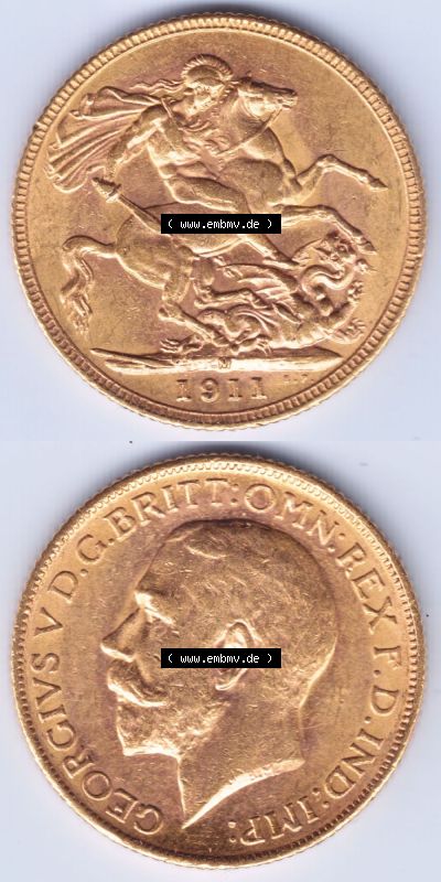 Alte Goldmünzen Großbritannien Gold-Münze 1911-1927, 1 Pfund Sovereign. Vorderseite und Rückseite horizontal auf einen digitalen... Sammlung