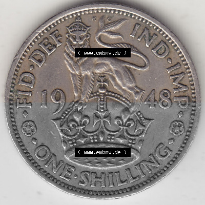 Alte Münzen Großbritannien Umlaufmünze 1949-1951, 1 One Schilling - Shilling, 1948 (Stück 4) Stehender Löwe auf Krone. Rückseite... Sammlung