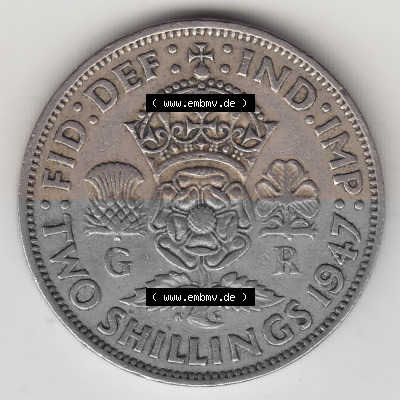 Alte Münzen Großbritannien Umlaufmünze 1947-1948, 2 Schilling-Florin, Two Shillings, 1947 (Stück 2), George VI, GEORGIVS VI... Sammlung