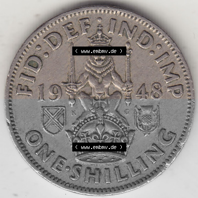Alte Münzen Großbritannien Umlaufmünze 1949-1951, 1 One Schilling - Shilling, 1948 (Stück 6) Stehender Löwe auf Krone. Rückseite... Sammlung