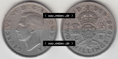 Alte Münzen Großbritannien Umlaufmünze 1949-1951, 2 Schilling, Shillings (Florin) 1949 (Stück 1), George VI, GEORGIVS VI DG... Sammlung